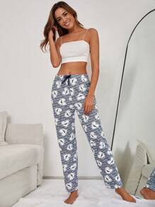 RueChic Heart And Letter Graphic Bow Front Sleep Trousers - Blue - View 2