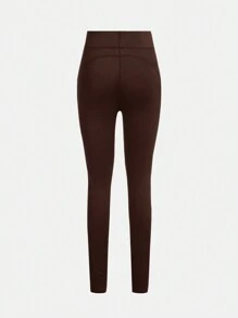 SHEIN 2 件装少女纯色针织口袋休闲紧身裤 - 棕色 - 查看 12