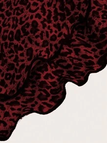 SHEIN EZwear Falda evasé con plisado y volante con estampado de leopardo - Rojo - Ver 5