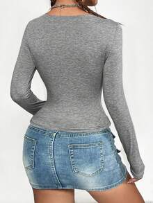 Gothic Cross Print Ruffle Cut Knit T-Shirt - Grey - View 2