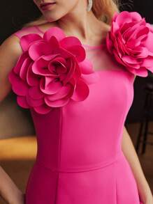 MOTF Soiréza BIG STEREO FLOWER DETAIL CONTRAST MESH YOKE MERMAID HEM FORMAL DRESS
