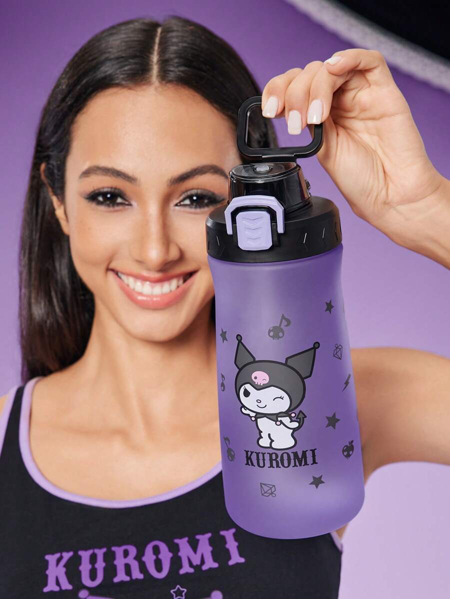 HELLO KITTY AND FRIENDS | SHEIN 1100ml Cartoon Kuromi Printed Purple Tritan Flip-Top Water Bottle With Handle - Purple - View 1