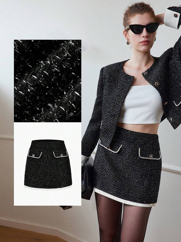 MOTF STUDIO CONTRAST BINDING FLAP DETAIL SKIRT