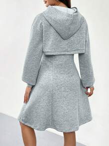 Chiquease 2pcs/Set Spring Summer Casual Solid Color Hooded Cropped Top And Sleeveless Skirt - Grey - View 2