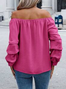 SHEIN Clasi Blusa Sólida Con Hombros Descubiertos, Manga Larga Plisada - Rosa Fucsia - Ver 2