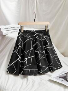 SHEIN EZwear 女式随机花卉印花休闲迷你裙，夏季 - 黑色 - 查看 1