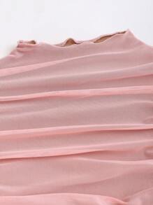 Sweetra Đầm suông đơn sắc, cổ bẻ, tay đơn, eo nhún, dáng ôm thường ngày - Hồng - Xem 4