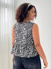 SHEIN EZwear Áo len cardigan dệt họa tiết da báo không tay cỡ lớn cho nữ - màu đen - Xem 2