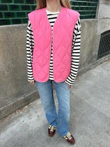 Forever 21 Women's Pink Quilted Padded Vest Jacket, Winter - Pink - View 4
