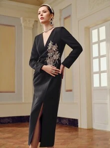 ZEYLAH 亮片和珠饰细节褶饰腰长裙 - 黑色 - 查看 6