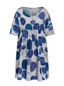 SHEIN LUNE Women's Summer Round Neck Loose Geometric Print Smock Dress - Multicolor - View 1