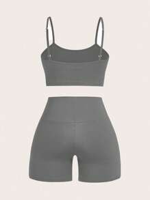 SHEIN Essnce 女性休閒輕量運動夏季性感時尚物超所值戶外自行車網球旅遊背心，緊身短褲和上衣三件套裝