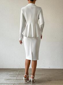 Chiquease Conjunto elegante blanco para mujer - Parte superior con dobladillo asimétrico y falda ajustado con volantes - Blanco - Ver 2