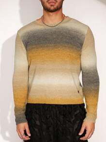 FeverCity Men's Round Neck Long Sleeve Gradient Knit Sweater, Casual Daily Wear, For Fall Winter - Multicolor - View 5