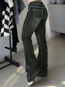 Women's Y2K Streetwear Low Waist Casual Denim Flare Pants, Back To School, Autumn