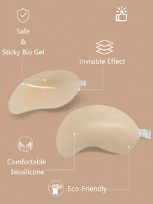 New Deep V-Neck Silicone Mango Shaped Invisible Breast Lift Nipple Covers Set - Champagne - View 6