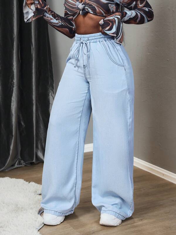SHEIN Slayr Blugi casual largi, cu buzunare în talie, pentru femei