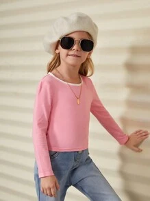 Tricou casual pentru fetiță tânără, tricot, de culoare solidă, cu model de inimă