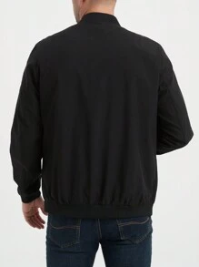 Manfinity Homme Chaqueta bomber de manga larga casual holgada con estampado de pentágono para hombres, ropa de otoño e invierno para hombres, chaqueta abrigada