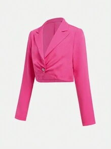 2pcs Set - Teenager Girls Elegant Solid Color Ruffle Long Sleeve Short Jacket Coat & Mini Skirt Outfit - Black and White - View 5