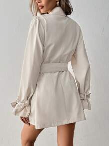 SHEIN Clasi Tie-Up Mid-Length Lapel Trench Coat Fall Cloth For Women - Khaki - View 2