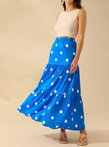 CAJUNI Women's Sun Print, Blue Patchwork Skirt, Summer Skirt For Leisure Beach