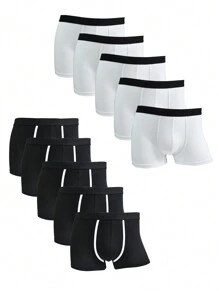 Manfinity Underwear&Sleepwear Basics 10pcs/Pack Men's Solid Color Black & White Comfortable Briefs