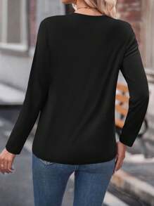 INAWLY Damen Lässig Langarm Rundhals T-Shirt mit Herzschlag-Elektrokardiogramm-Muster, grafisches Oberteil für Frühlings-Outfit