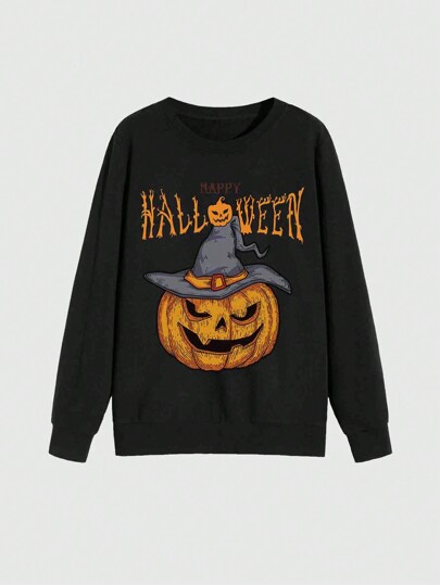Damen Sweatshirt mit regulärer Passform, Rundhalsausschnitt und Langarm mit Kürbis Muster