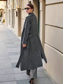 EURMUSE Maxi Cardigan With Belt Outwear Jacket Fall Winter - Grey - View 2