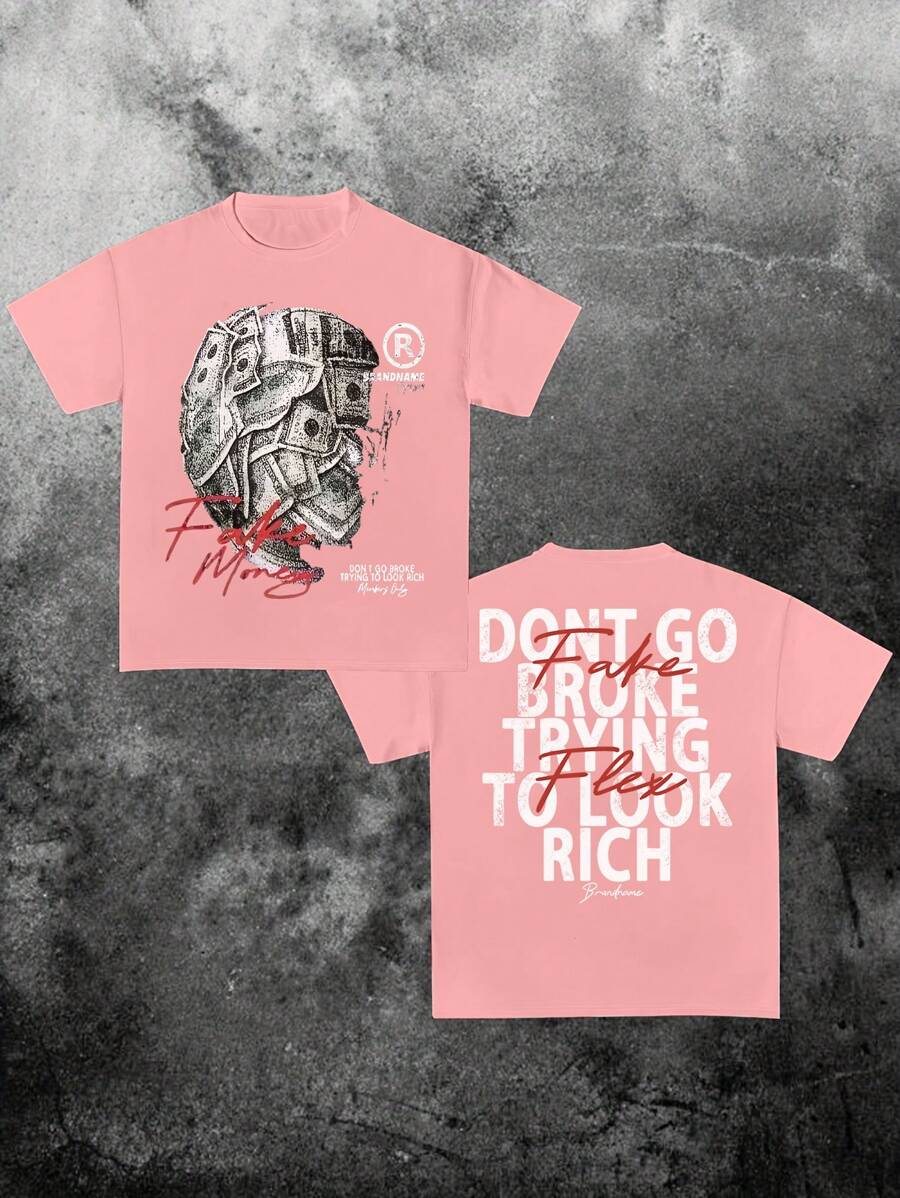 Coolane 女式夏季标语和眼睛印花圆领短袖休闲 T 恤图案 T 恤女式上衣 - 粉色 - 查看 1