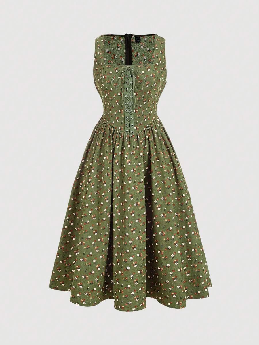 SHEIN MOD Elegant Vintage Ditsy Floral Plus Size Ladies Dress - Multicolor - View 1