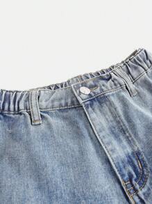 Tween Girl Casual Washed Floral Ruffle Design Wide-Leg Pants - Light Wash - View 4