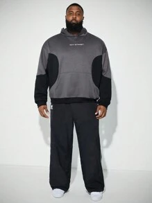 Manfinity VCAY Plus Size Men's Casual Knit Patchwork Loose Fit Hooded Sweatshirt, Suitable For Autumn And Winter - Multicolor - View 4