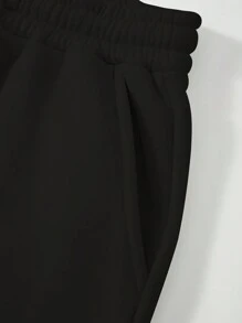 连帽两件套时尚保暖加绒圆领运动衫+运动裤简约字母印花适合秋冬季跑步运动休闲家居舒适套装