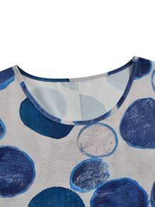 SHEIN LUNE Women's Summer Round Neck Loose Geometric Print Smock Dress - Multicolor - View 3