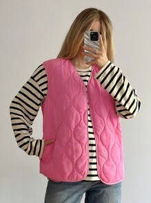 Forever 21 Women's Pink Quilted Padded Vest Jacket, Winter - Pink - View 5