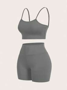 SHEIN Essnce 女性休閒輕量運動夏季性感時尚物超所值戶外自行車網球旅遊背心，緊身短褲和上衣三件套裝