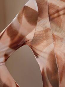 MOTF PREMIUM Áo lưới in họa tiết rau diếp toàn bộ, nửa trong suốt - Cà phê nâu - Xem 3