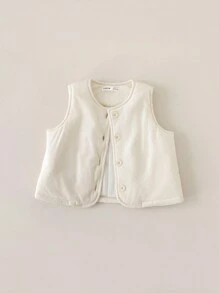 PrepCrw 年轻女孩学院风米色编织修身无袖棉服外套返校季 - 米色 - 查看 7