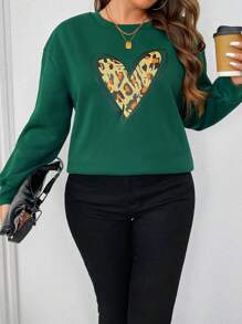 Calvaya Plus Size Elegant Casual Thickened Loose Round Neck Printed Sweatshirt Pullover Fall Outfit