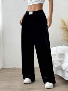 Muchica 休闲天鹅绒直筒裤 - 黑色 - 查看 3