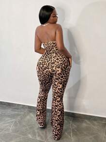 Slaydiva Salopetă de damă, de vară, pentru plajă, cu imprimeu leopard