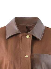 SHEIN Teen Girls Casual Padded Shoulder Loose Jacket For Fall, Suitable To Match Shoulder Bag, Backpack, Crossbody Bag, Baseball Cap, Bucket Hat, Beret, Ankle Boots, Knee-High Boots, Casual Shoes, Mary Janes, Sunglasses, Earphones - Coffee Brown - View 6