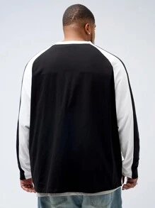 Mainfolk Men's Plus Size Casual Knit Embroidery Patch Raglan Sleeve Patchwork Long Sleeve T-Shirt, Everyday Wear - Multicolor - View 2