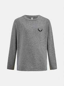 SHEIN Bộ 4 áo thun dài tay cổ tròn in họa tiết dáng rộng cho bé trai tuổi teen, phong cách thời trang thu đông. - màu đen - Xem 4