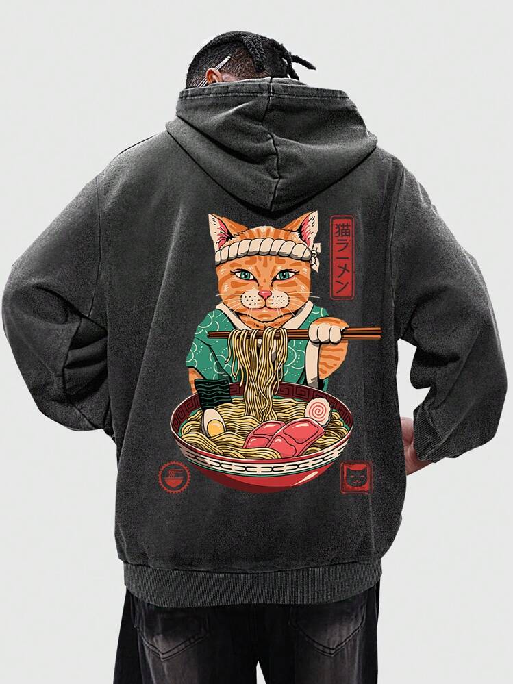 Vincenttrinidadart ROMWE MEN 男式简约印花连帽宽松运动衫 - 黑色 - 查看 1