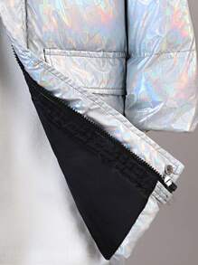 SHEIN Hooded Long Thick Padded Coat For Young Boy In Winter, With Letter Pattern, Metallic Coating & Contrast Lining