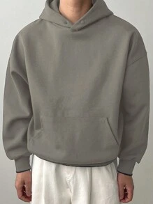 DAZY Men's Solid Color Fleece Sweatshirt, Autumn/Winter Hoodie - Army Green - View 5