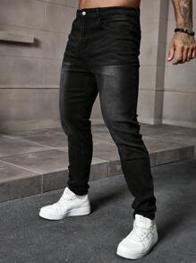 Manfinity Homme Men's Pocket Skinny Casual Versatile Jeans - Black - View 6